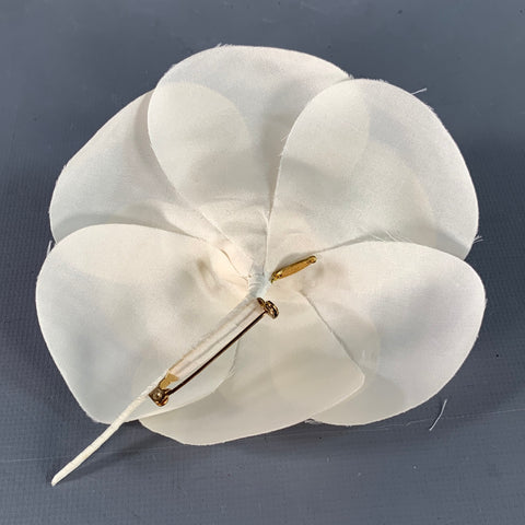 CHANEL Camellia White Gold Floral Fabric Brooch Pin