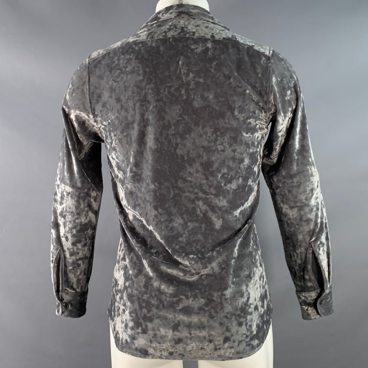 DRIES VAN NOTEN Size S Grey Velour Stretch Long Sleeve Shirt