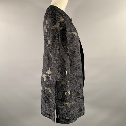ST. JOHN COUTURE Size 2 Navy Black Silk acetate Floral Jacket