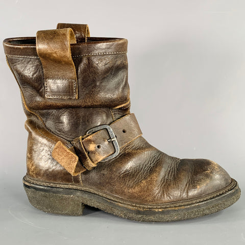 JULIUS_7 Size 8.5 Brown Distressed Leather Pull On Boots