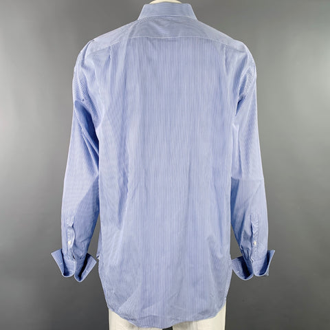 ERMENEGILDO ZEGNA Size L Blue White Stripe Cotton Long Sleeve Shirt
