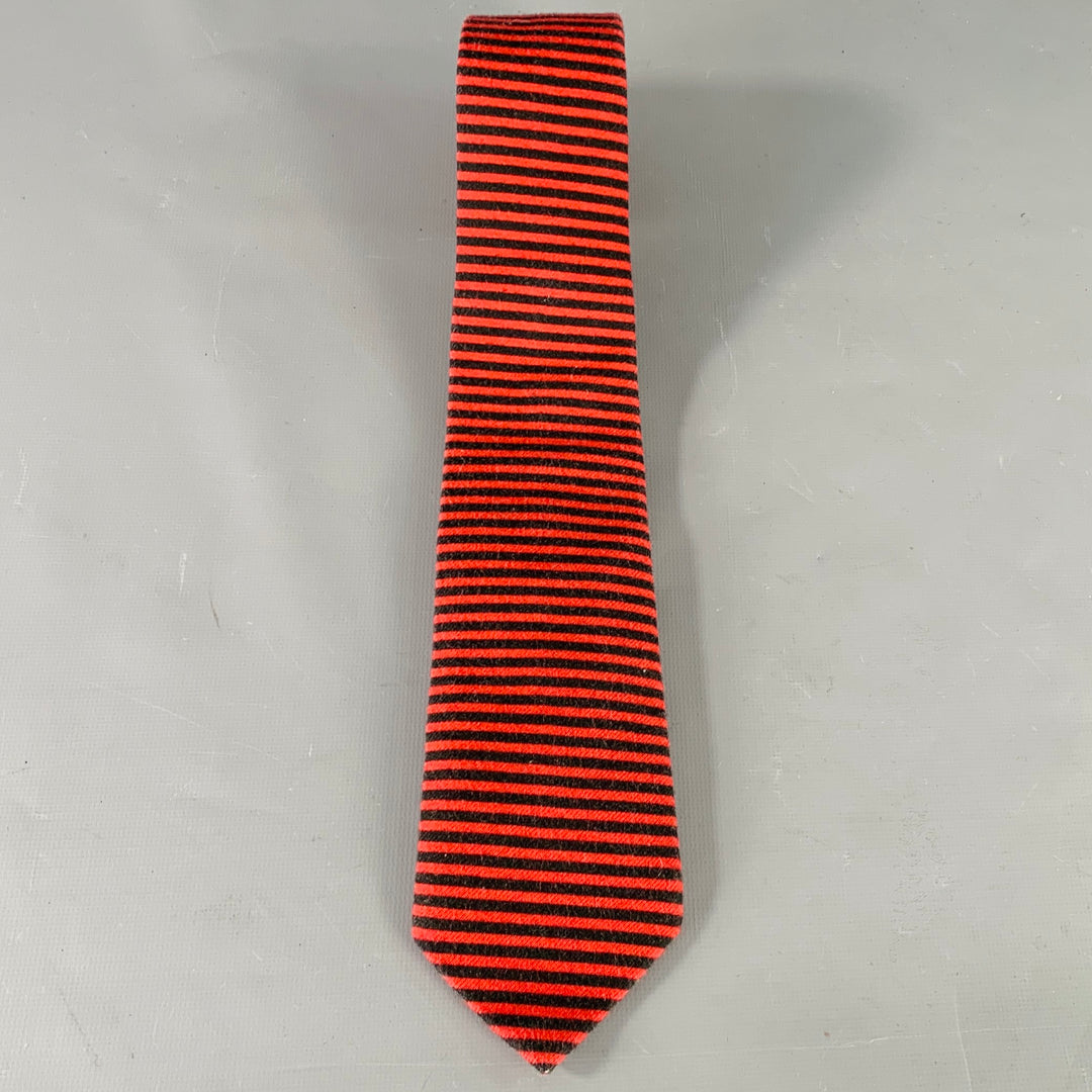 ADAM KIMMEL Red Black Stripe Cotton Skinny Tie