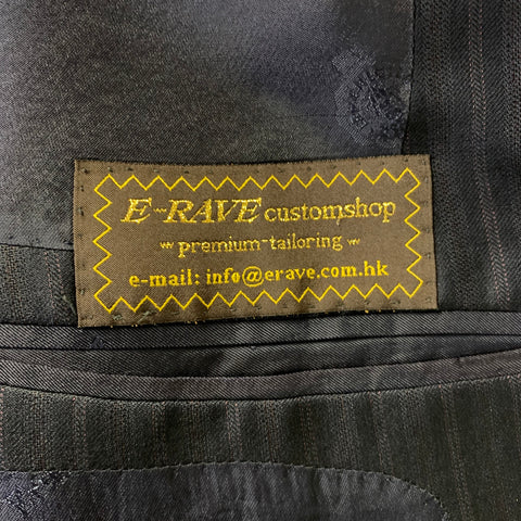 E-RAVE CUSTOM SHOP Chest Size 40 Navy Rust Stripe Wool Notch Lapel 34 32 Suit