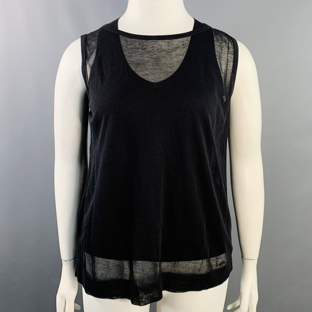 AKRIS Size L Black Silk Cotton Layered Tank Casual Top