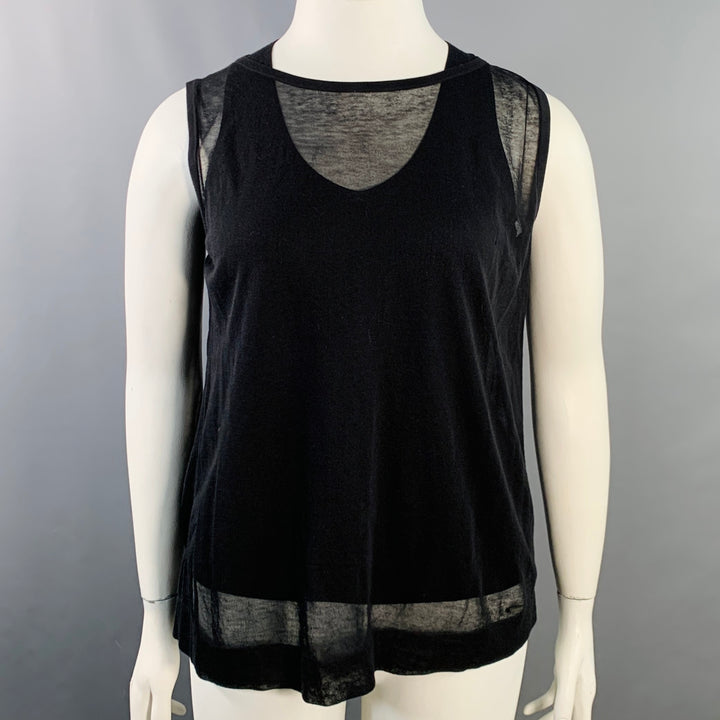 AKRIS Size L Black Silk Cotton Layered Tank Casual Top