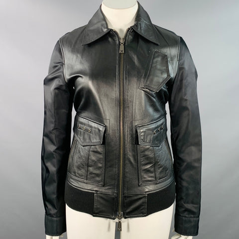 JOHN RICHMOND Size XL Black Faux Leather Polyamide Zip Up Jacket