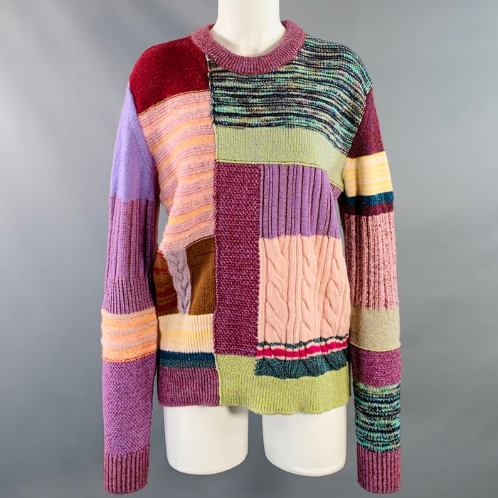 MARC JACOBS Size S Multi Color Wool Blend Patchwork Crew Neck Sweater