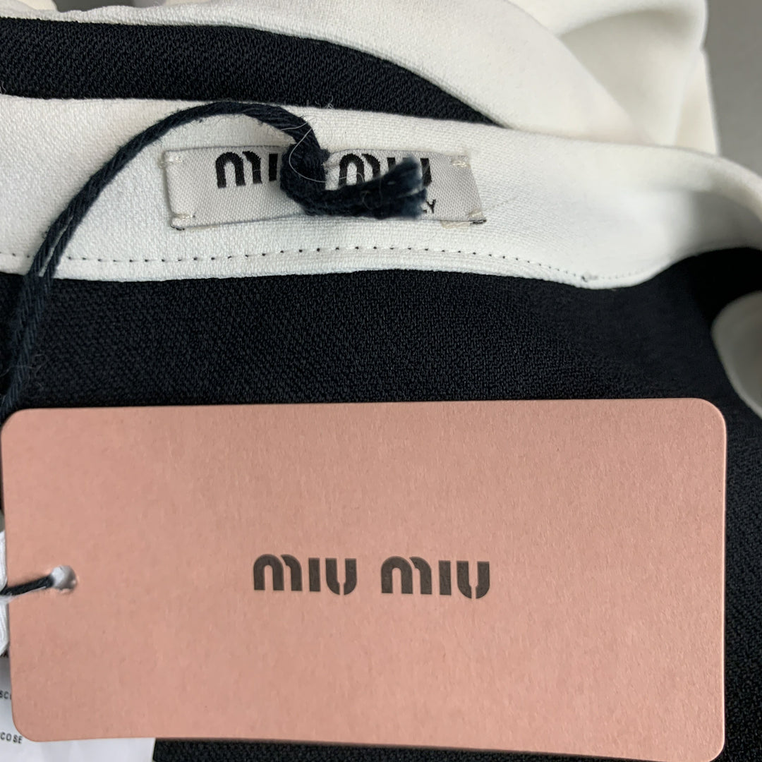 MIU MIU Size 2 Black Cream Viscose Contrast trim V-Neck Casual Top
