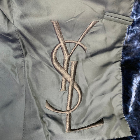 YVES SAINT LAURENT Size 38 Blue Navy Marbled Rayon Sport Coat