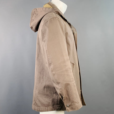STEVEN ALAN Size M Camel Cotton Detachable Hood Zip Snaps Jacket