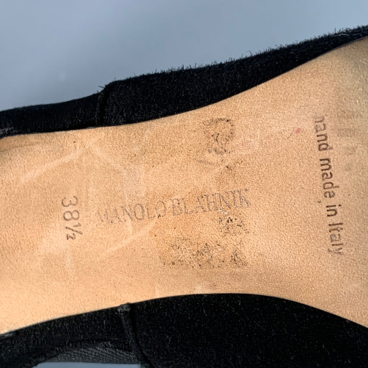 MANOLO BLAHNIK Size 8.5 Black Suede Pull On Pointed Toe Stiletto Boots