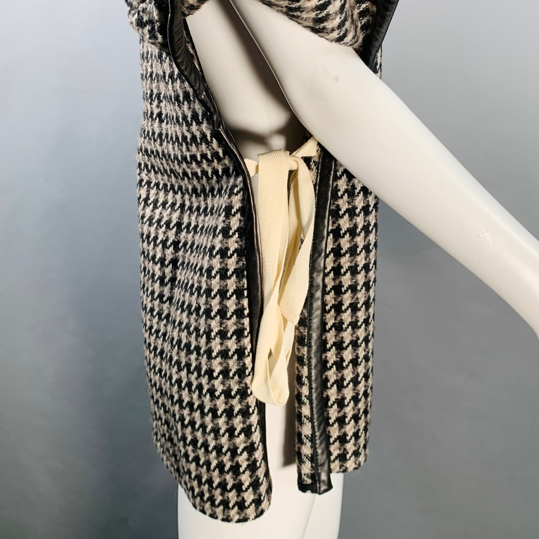 DEREK LAM Size XS/S Black Beige Wool Alpaca Houndstooth Poncho Pullover