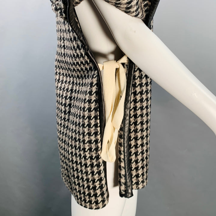 DEREK LAM Size XS/S Black Beige Wool Alpaca Houndstooth Poncho Pullover