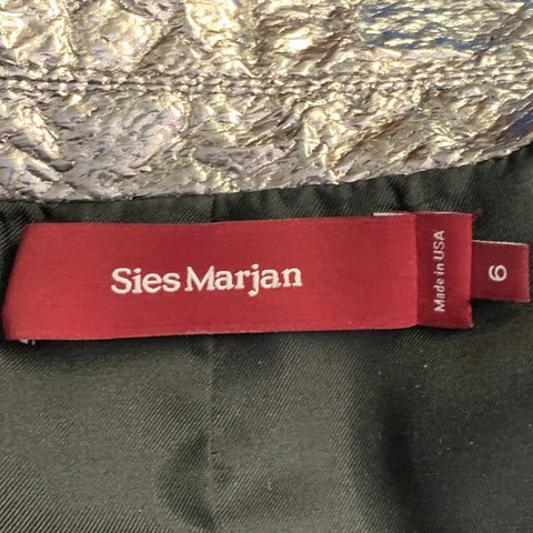 SIES MARJAN Size 6 Metallic Silver Polyester Blend Notch Lapel Belted Jacket