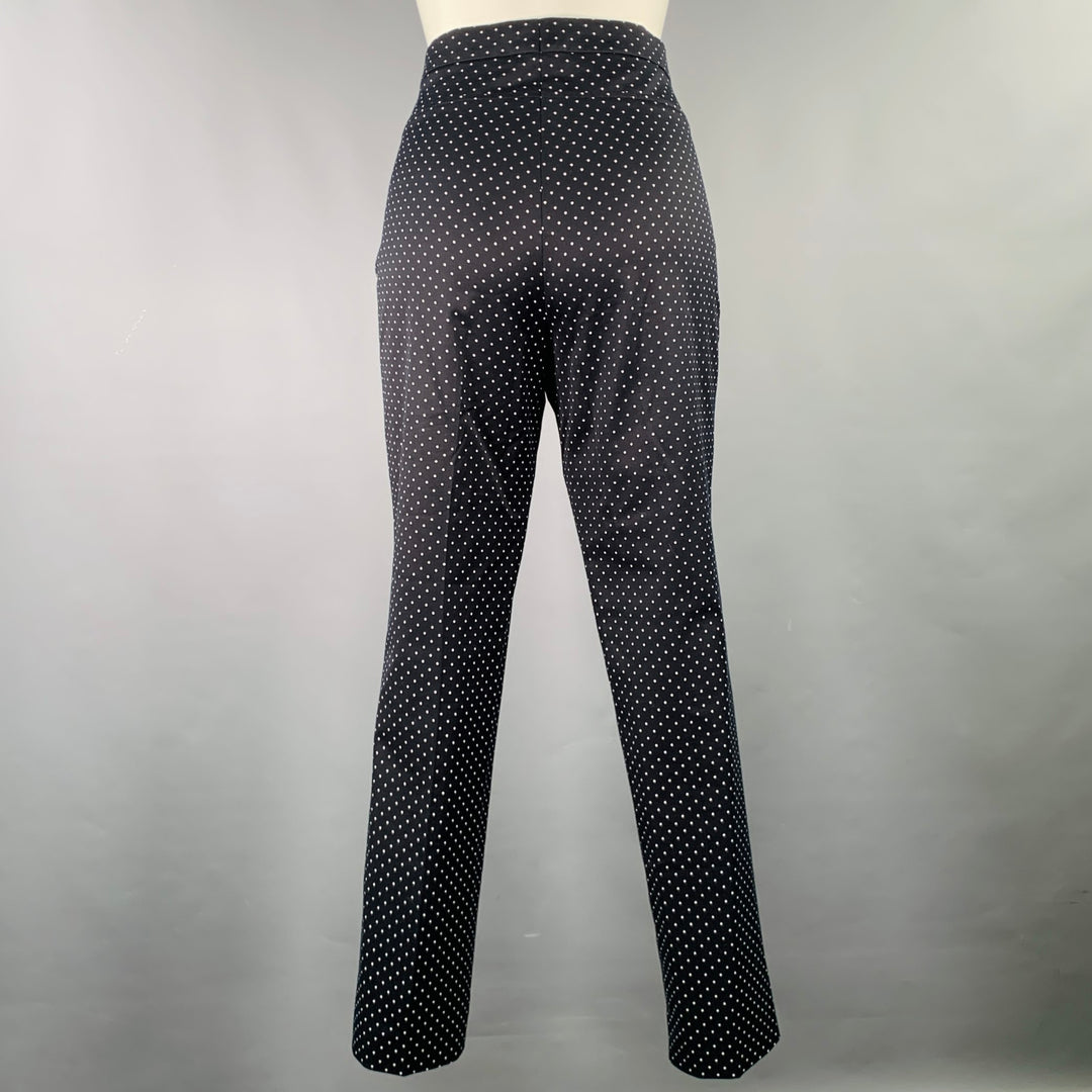 AKRIS Size 8 Black White Cotton Blend Dots Side Zipper Casual Pants