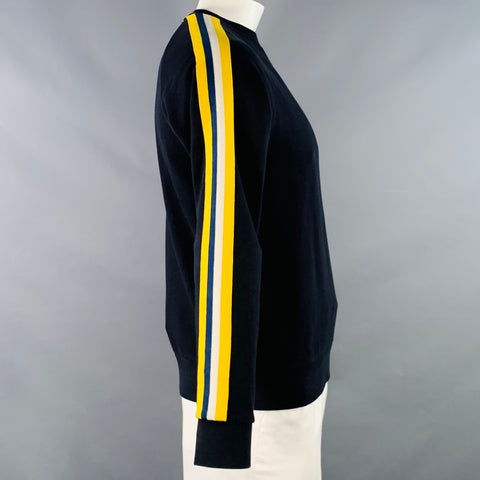 SANDRO Size L Black White Yellow Contrast Trim Cotton Crew Neck Sweatshirt