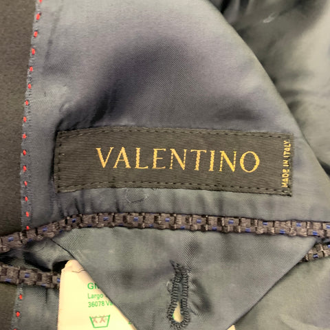 VALENTINO Size 40 Black Navy Textured Silk Peak Lapel Tuxedo Jacket