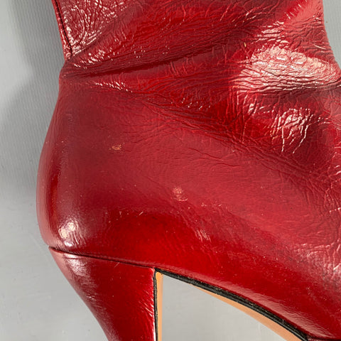 MOSCHINO Size 7 Burgundy Bow Patent Leather Zip Up Boots