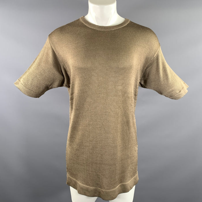 GUCCI Size S Gold Knit Silk Short Sleeve Pullover
