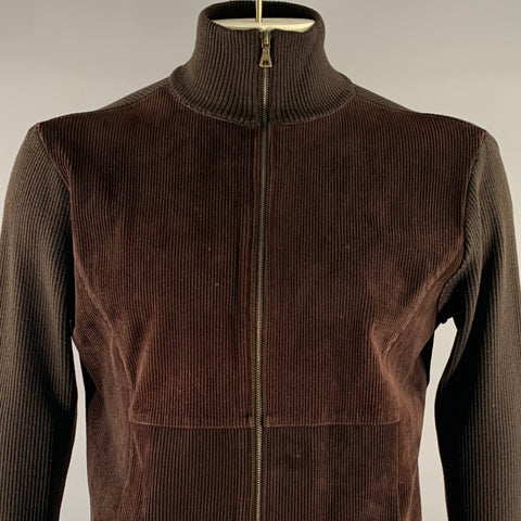 JIL SANDER Size M Brown Leather Wool Zip Up Sweater