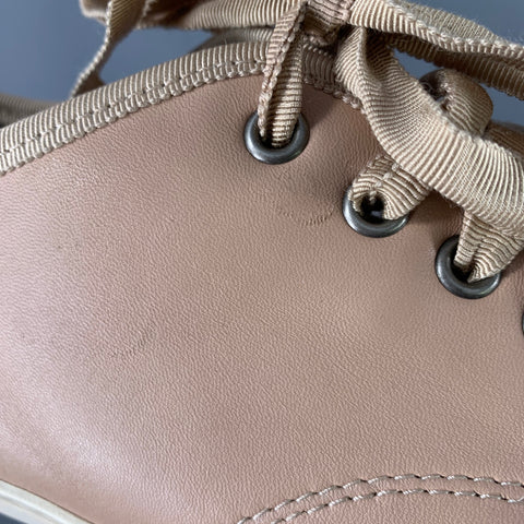 LANVIN Size 9 Beige Leather Patent Leather Cap Toe Sneakers