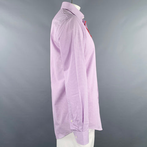 REPORT COLLECTION Size L White Purple Grid Cotton Long Sleeve Shirt