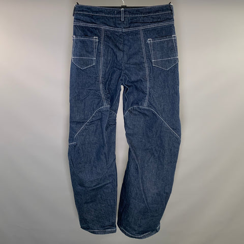LUEDER Size L Navy Contrast Stitch Cotton Polyester Barrel Jeans
