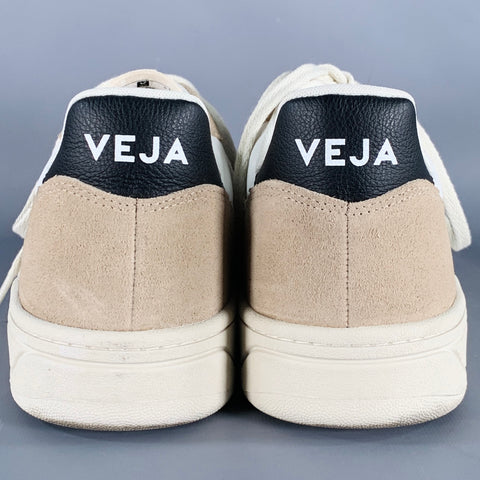 VEJA Size 11.5 White Beige Leather Color Block Sneakers