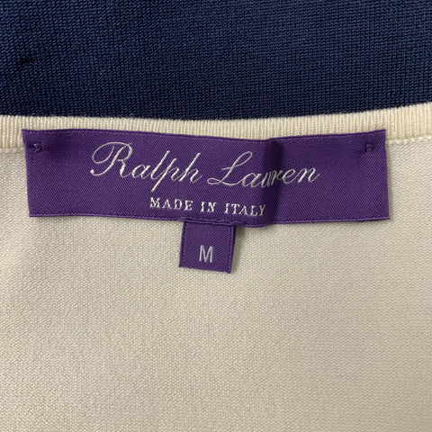 RALPH LAUREN Size M Cream and  Navy Silk Blend Color Block Pullover