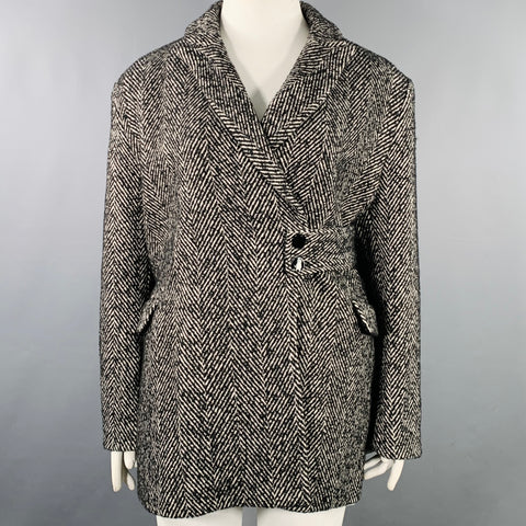GANNI Size XL Grey Wool Blend Tweed Belted Coat