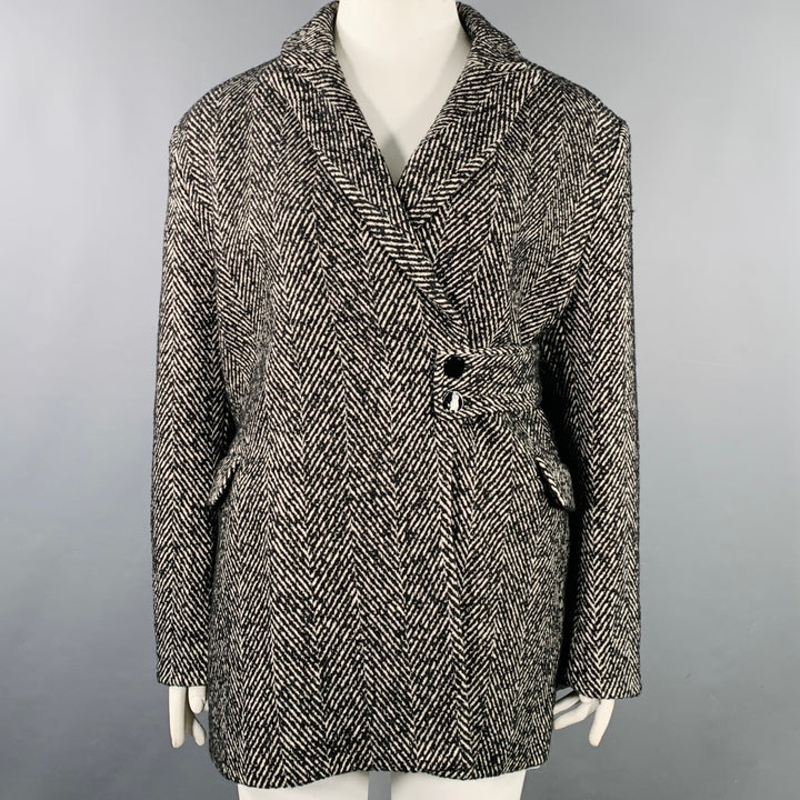 GANNI Size XL Grey Wool Blend Tweed Belted Coat