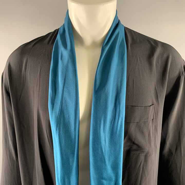 HAIDER ACKERMANN Size M Black Teal Silk Robe