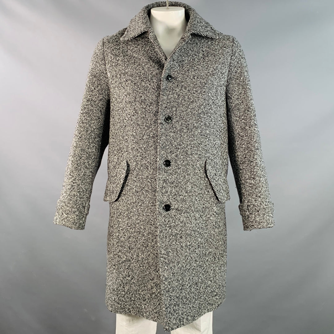 CARVEN Size 42 Grey Black Tweed Wool Blend Single Breasted Flap Pockets Coat
