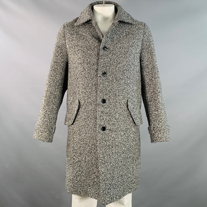 CARVEN Size 42 Grey Black Tweed Wool Blend Single Breasted Flap Pockets Coat