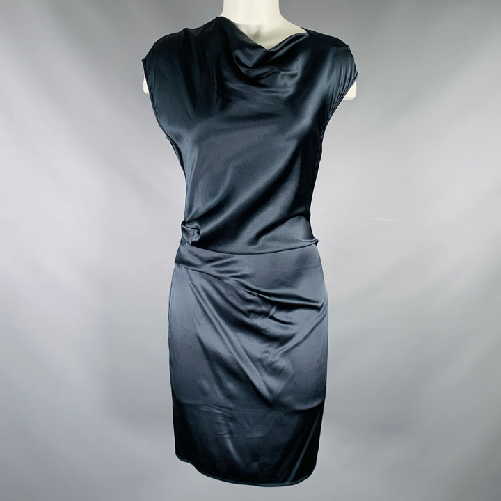 HELMUT LANG Size 2 Navy Silk Blend Cowl Neck Cocktail Dress