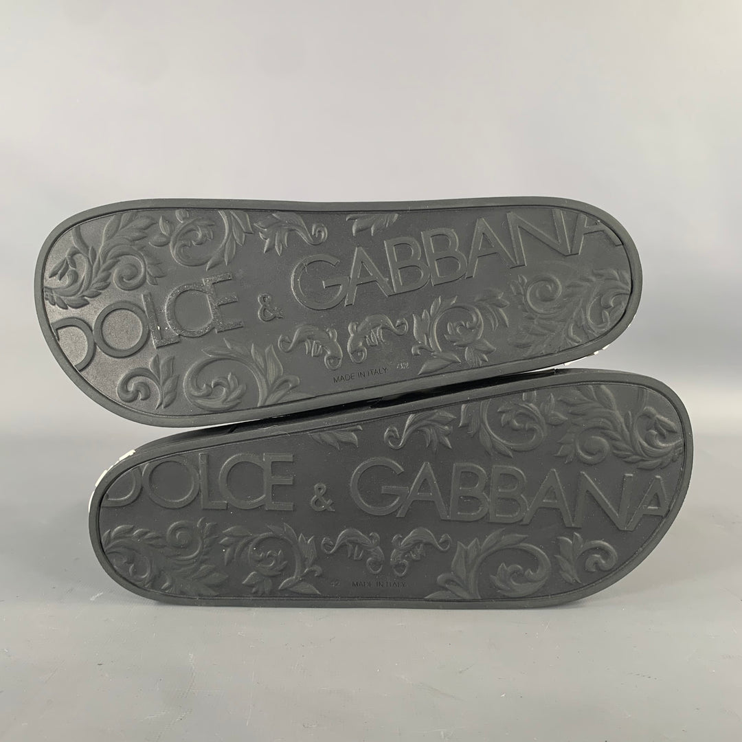 DOLCE & GABBANA Size 9 Black Metallic Studded Slide Sandals