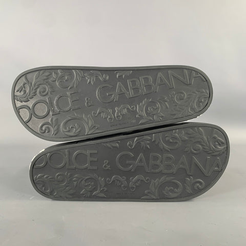DOLCE & GABBANA Size 9 Black Metallic Studded Slide Sandals