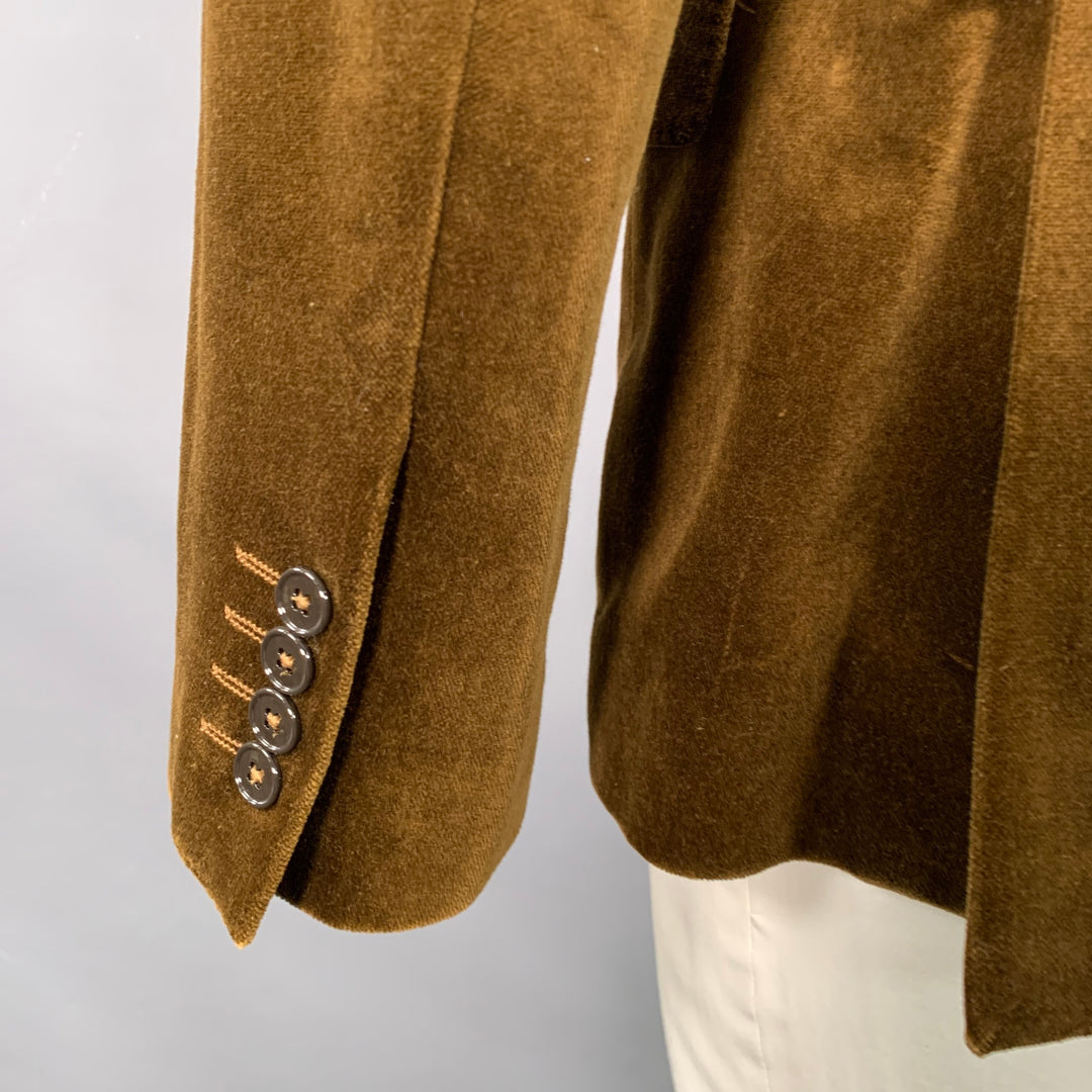 DOLCE & GABBANA Size 44 Regular Brown Velvet Cotton Slim Fit Peak Lapel Sport Coat