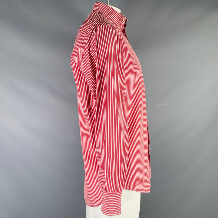 BRUNELLO CUCINELLI Size XXL Burgundy White Stripe Cotton Long Sleeve Shirt