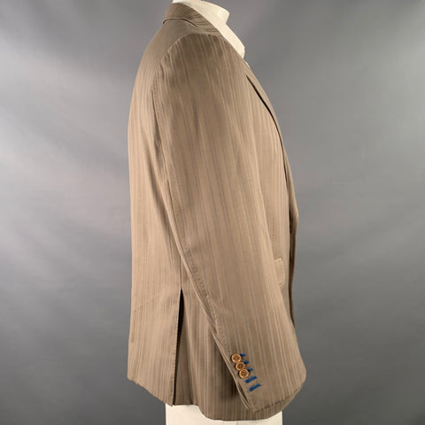 ASTOR & BLACK Size 46 Blue Taupe Stripe Single Breasted Peak Lapel Sport Coat