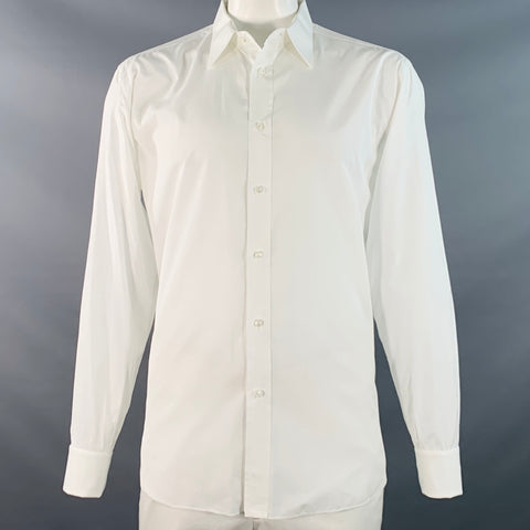 BRIONI Size L White Cotton French Cuff Tuxedo Long Sleeve Shirt