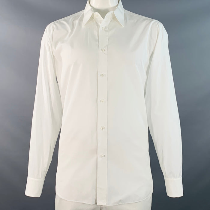 BRIONI Size L White Cotton French Cuff Tuxedo Long Sleeve Shirt