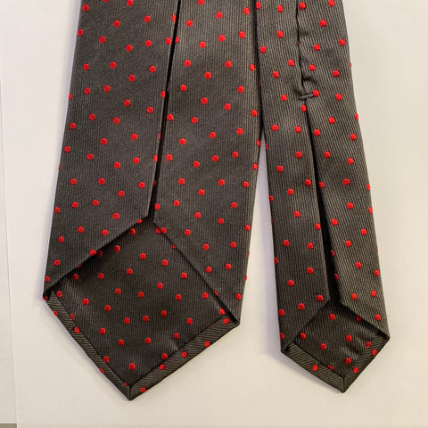 BVLGARI Brown Red Polka Dot Silk Tie