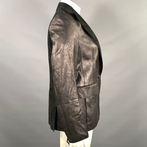 AKRIS Size L Black Suede Mixed Fabrics Goat calf Jacket Indoor Blazer