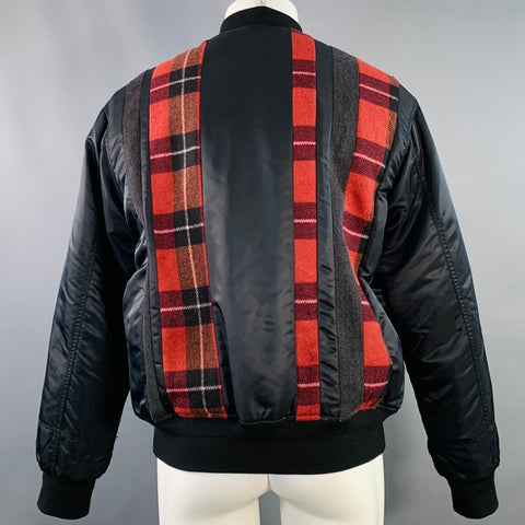 3.1 PHILLIP LIM Size S Black Red Grey Plaid Trim Nylon Bomber Jacket