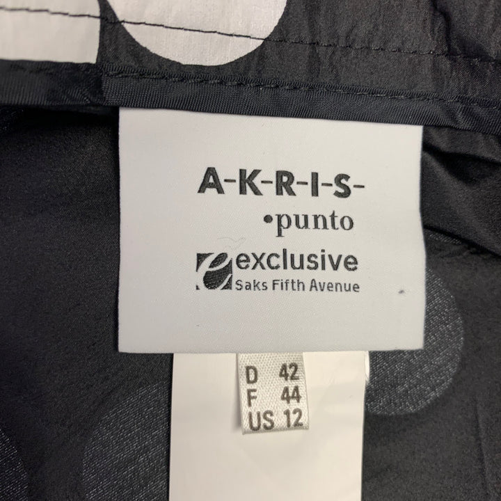 AKRIS Size 12 Black White Silk Polka Dot Wrap Skirt