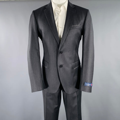NEIMAN MARCUS Size 40 Grey Charcoal Nailhead Virgin Wool Suit