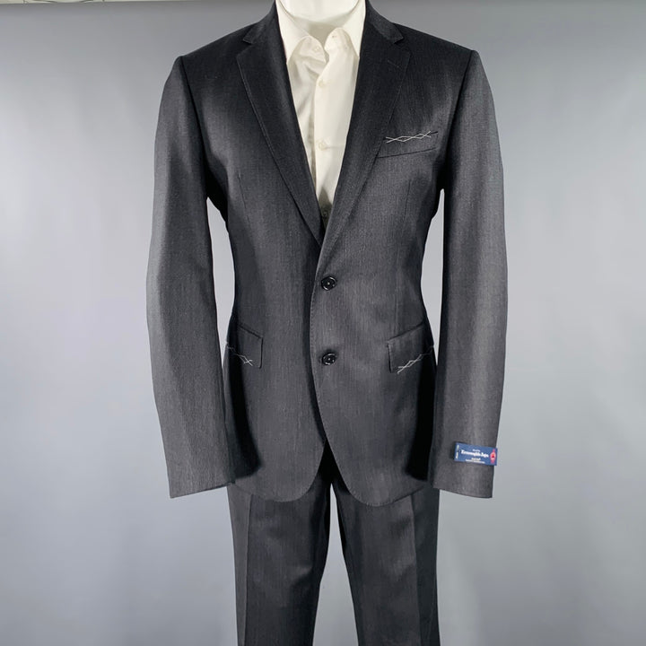 NEIMAN MARCUS Size 40 Grey Charcoal Nailhead Virgin Wool Suit