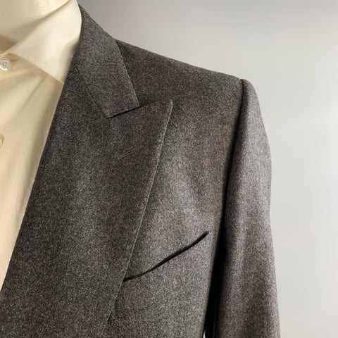 ERMENEGILDO ZEGNA Size 44 Grey Charcoal Heather Peak Lapel Coat