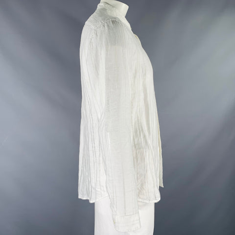 JOHN VARVATOS Size L White Textured Linen Nehru Collar Long Sleeve Shirt